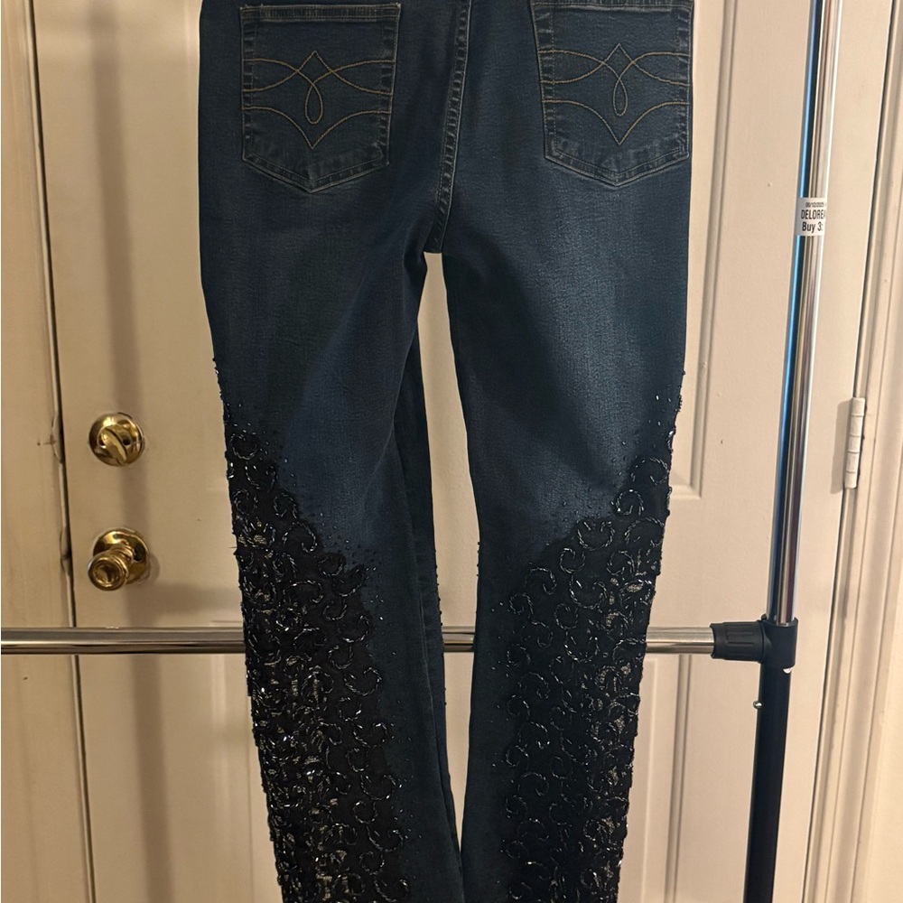 Elegant Black Embellished Straight Leg Jeans